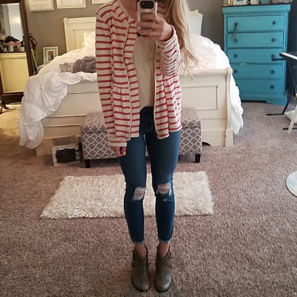 ❤ Free People Striped Peplum Sweater Jacket ❤